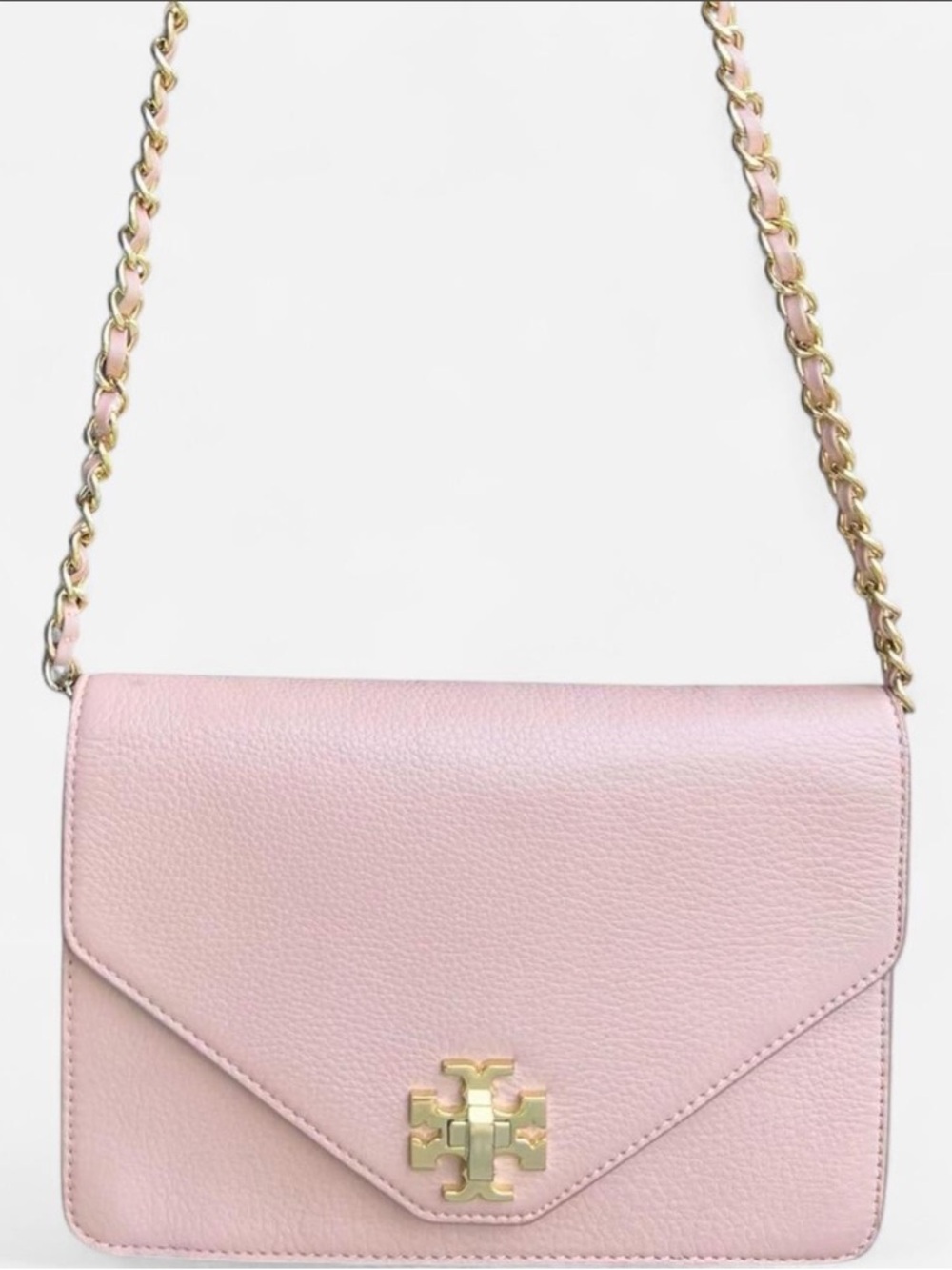 Tory Burch Blush Pink Leather Chain Crossbody with Gold Logo